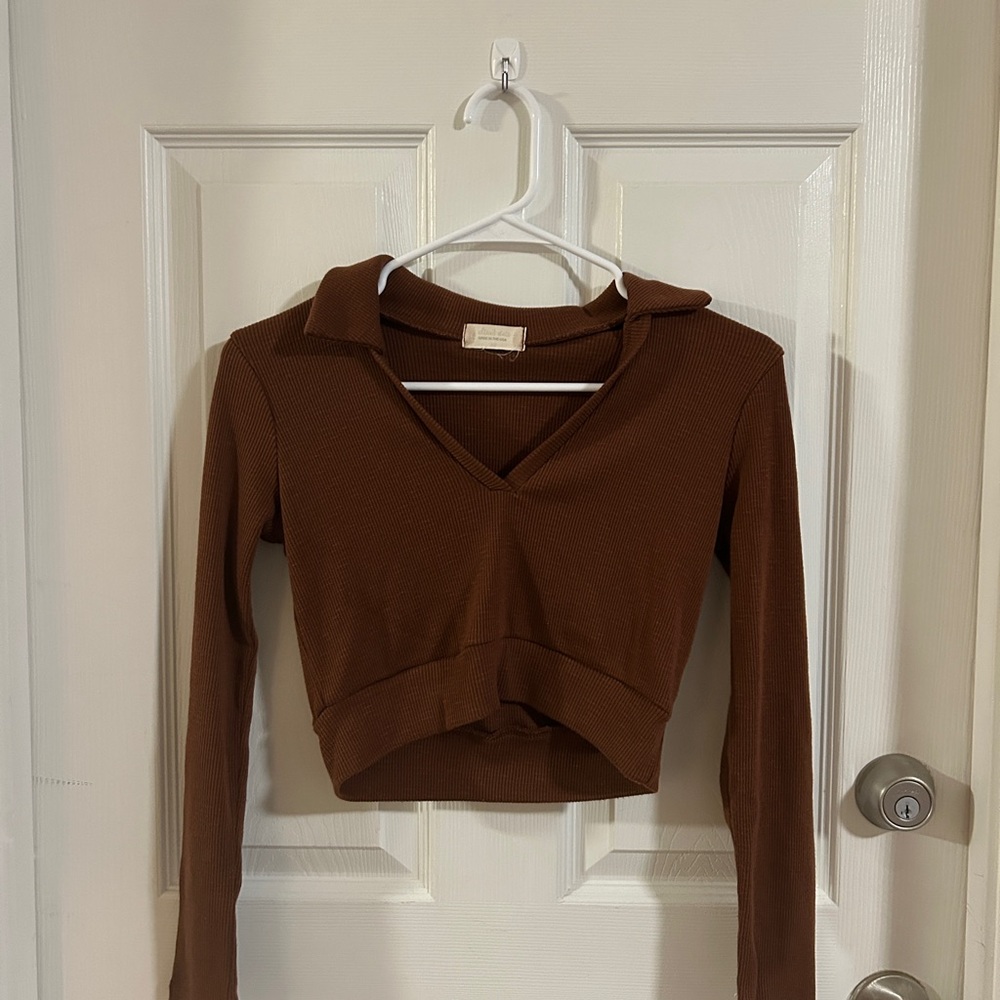 Altar'd State Brown V-Neck Crop Top